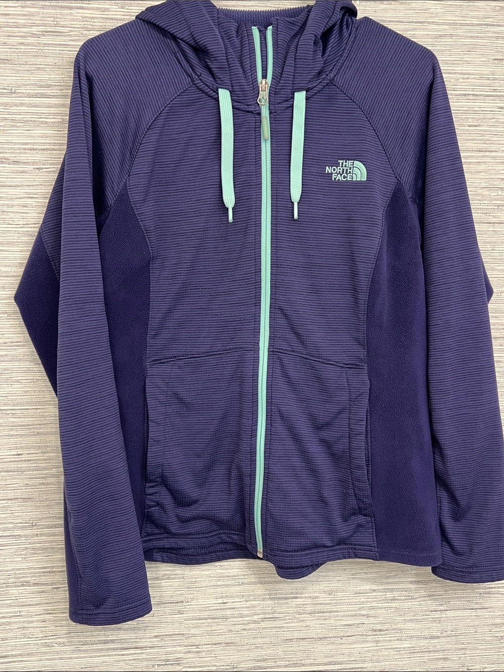 The North Face Deep Purple Hooded Zip Jacket with Mint Trim